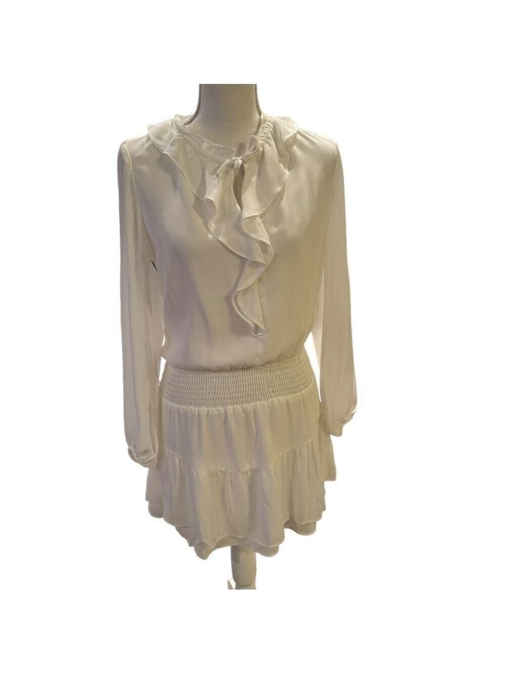 Krisa @ Revolve Ivory Ruffle Neck Surplice Layered Mini Dress New Size XS